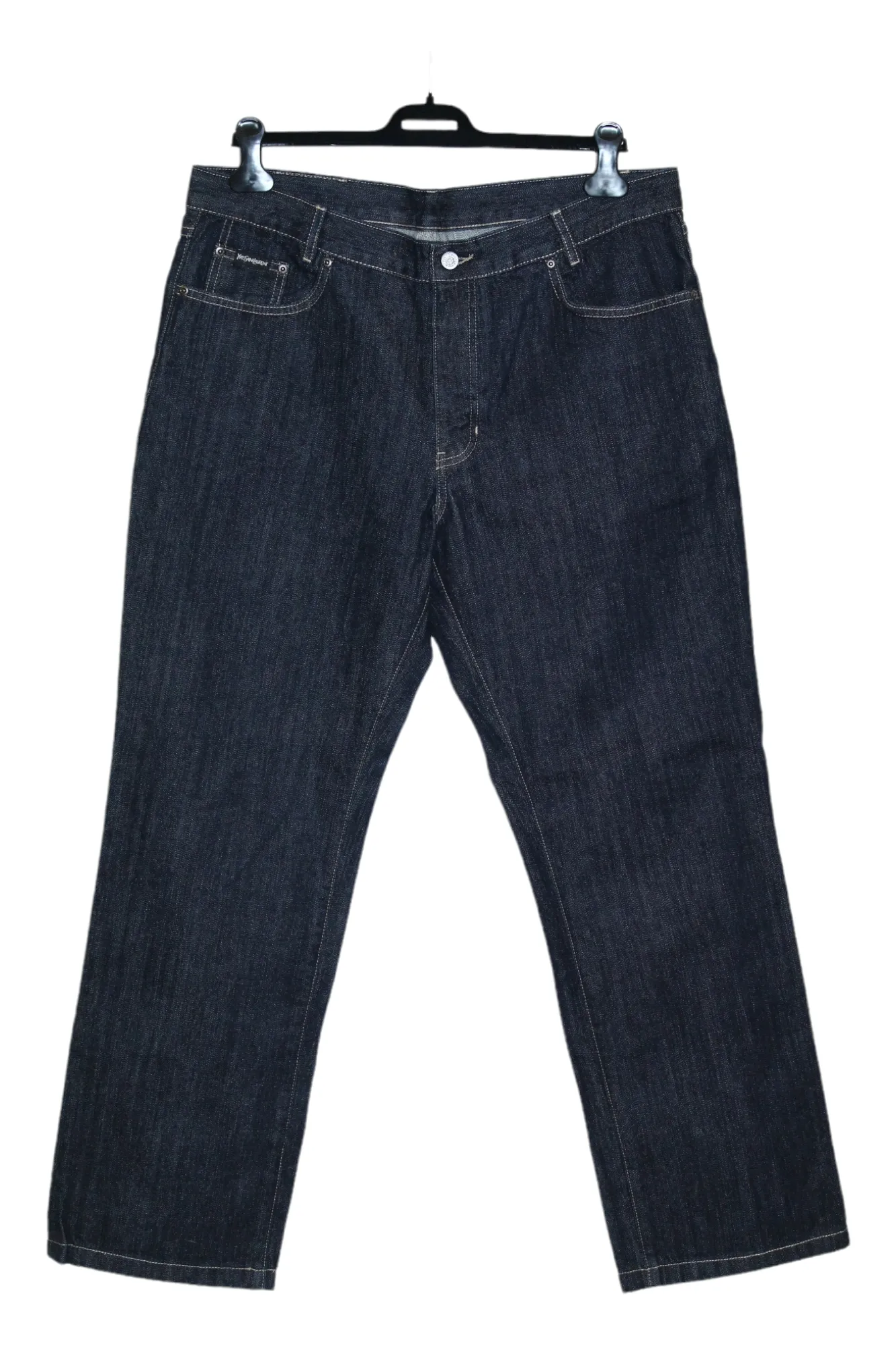 Yves Saint Laurent Logo Embroidery Indigo Dyed Jeans