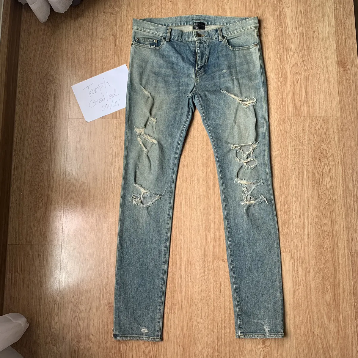 Saint Laurent SLO D02 Hedi Crash Distressed Skinny Jeans