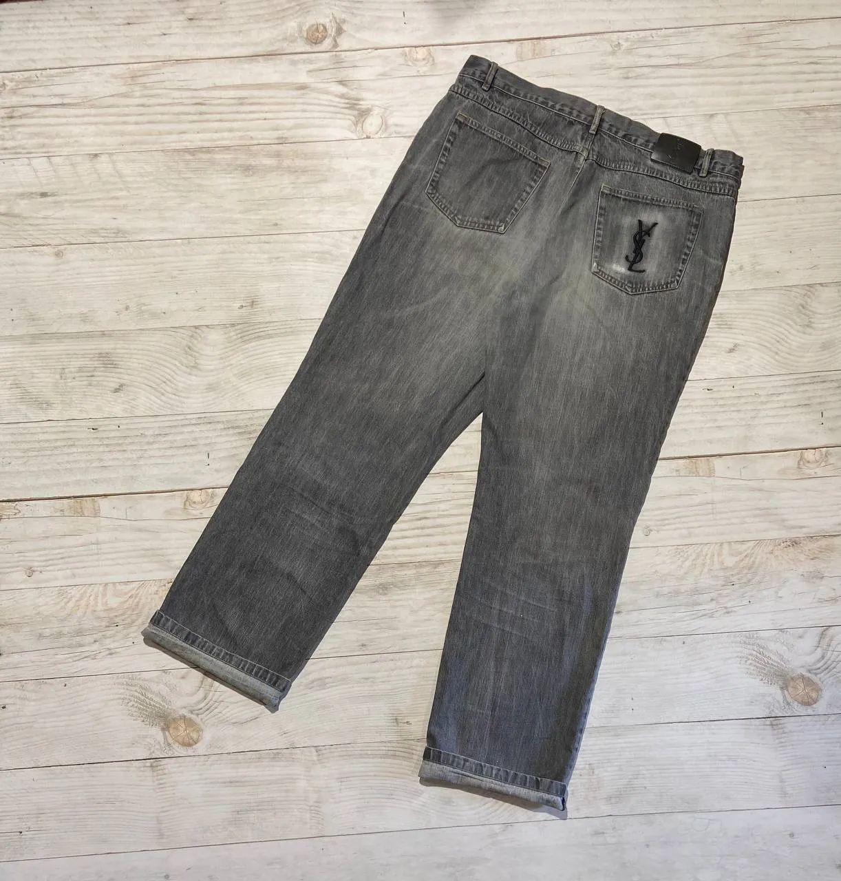 Yves Sain Laurent Denim Big Logo Jeans Grey Size 40x34