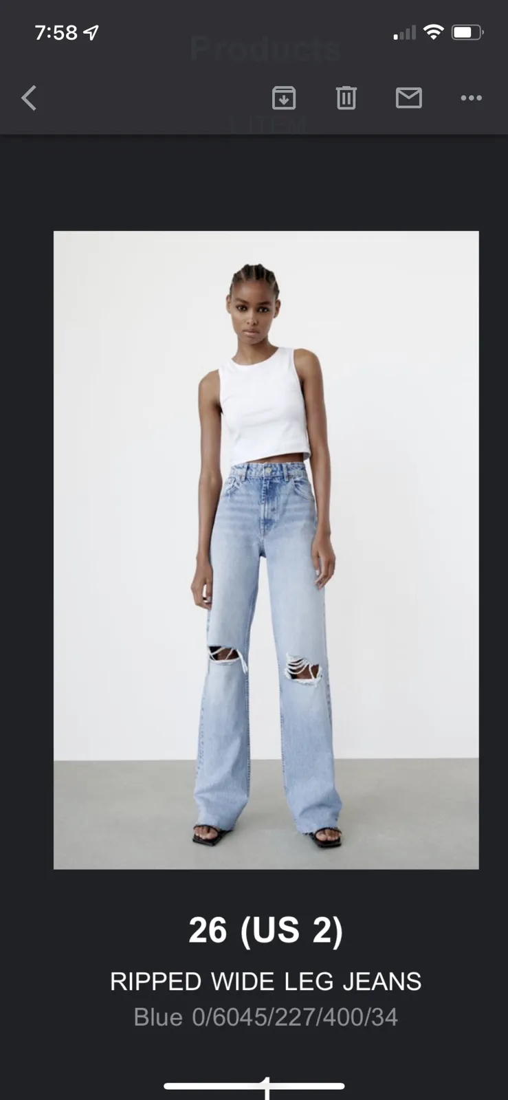 Zara ripped wide leg jeans