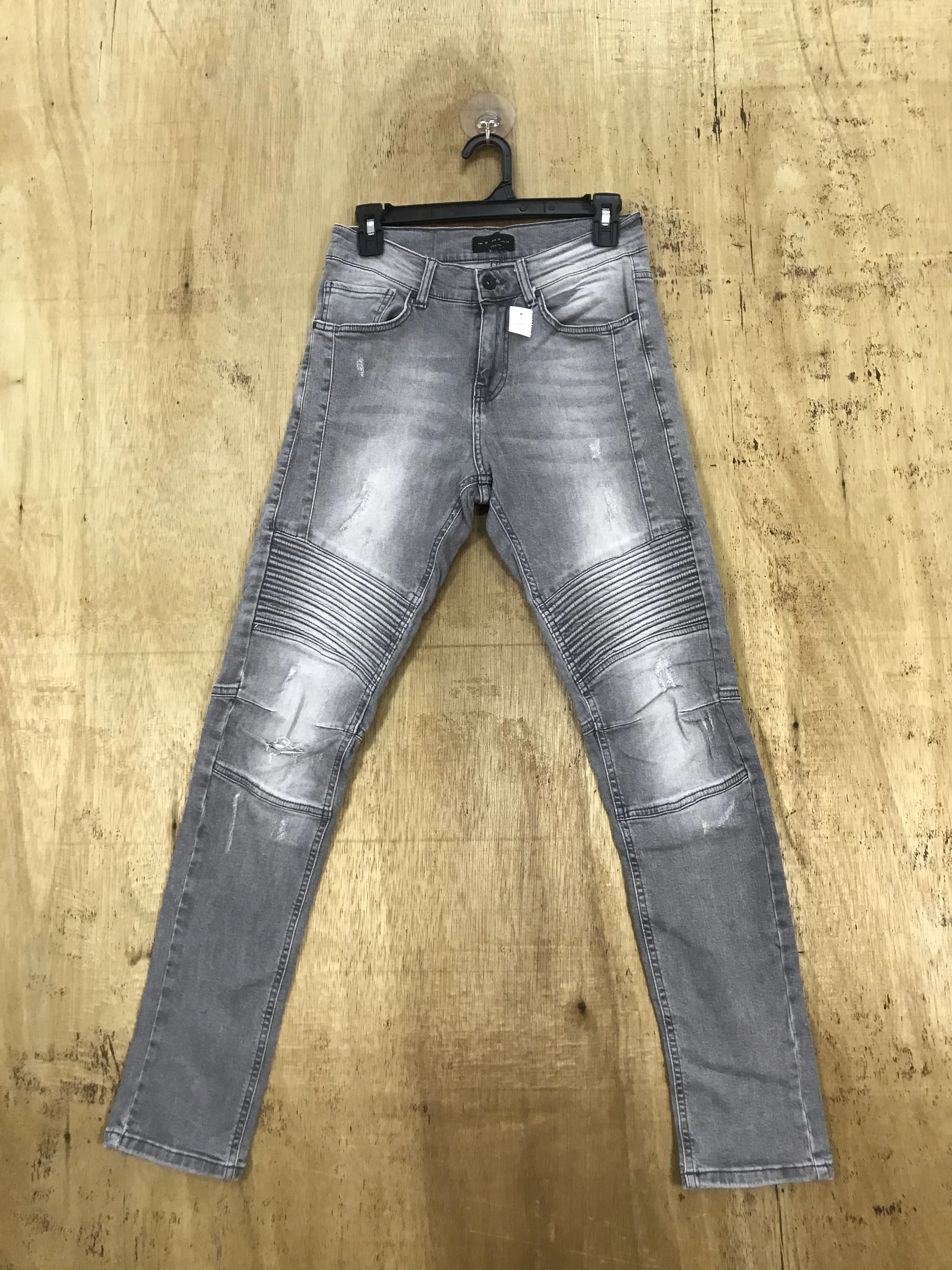 Zara Strechable Biker Denim Jean Distressed