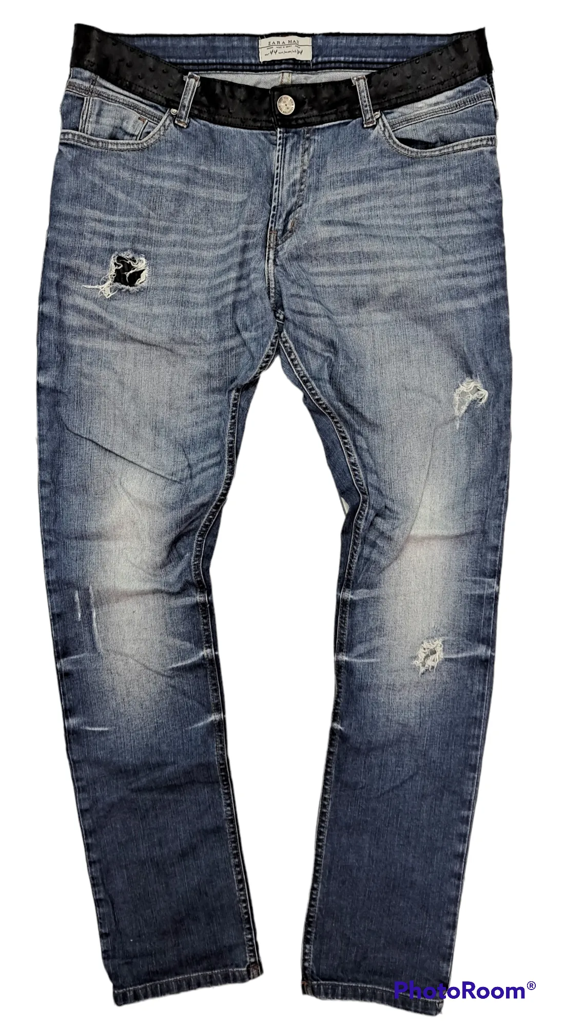 🔥OFFER🔥 ZARA MAN RIPPED LEATHER BACK POCKET DENIM