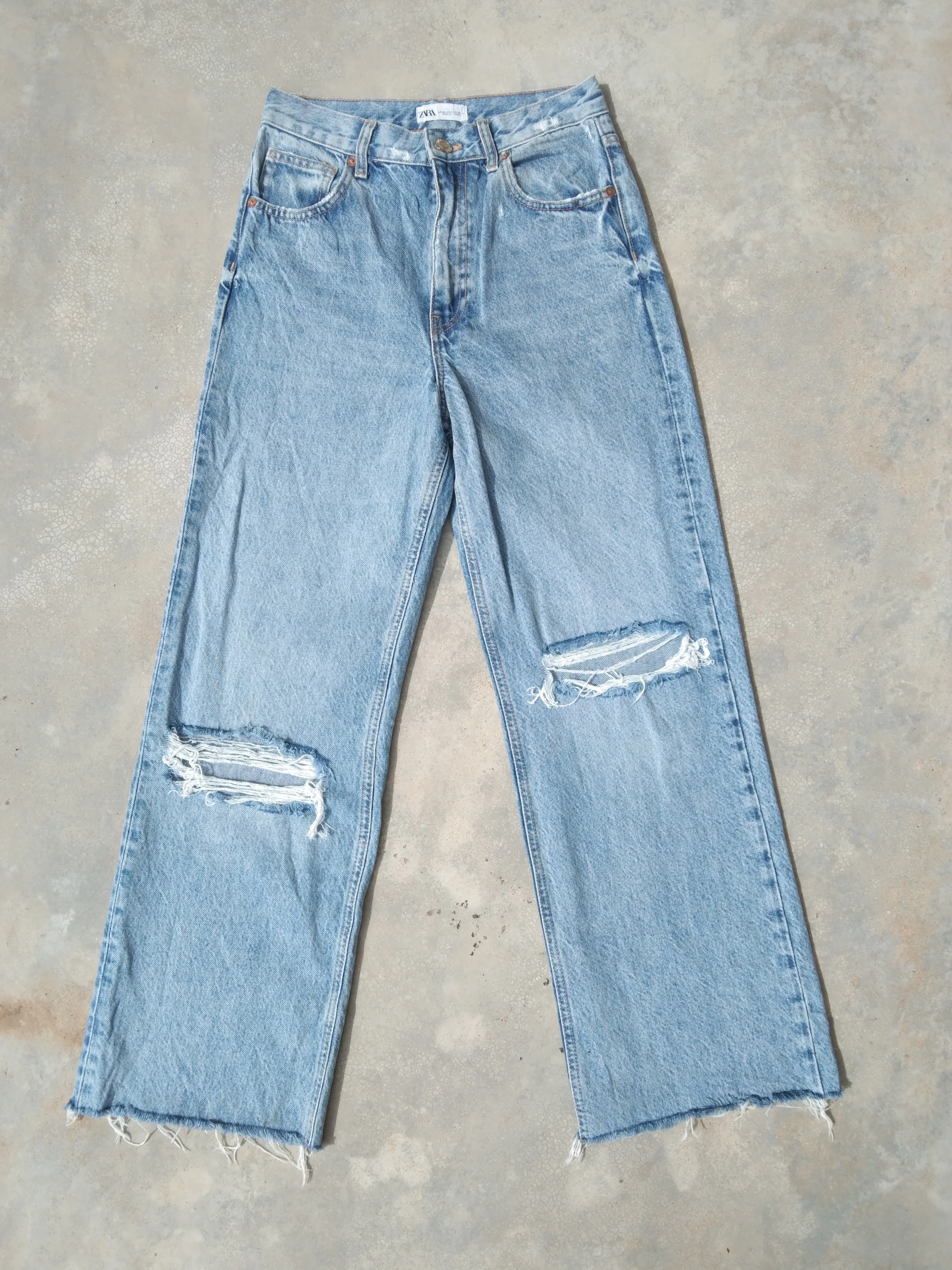 Zara Wide Leg Cropped Distressed Denim 27x29