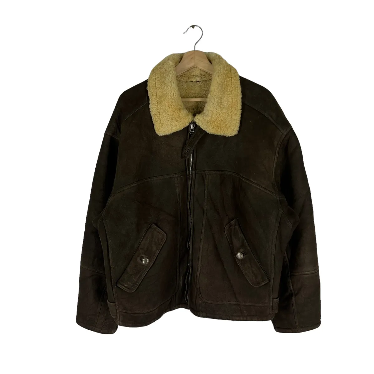VINTAGE BIGLIDUE LEATHER JACKET MINK FUR LINING MILITARY