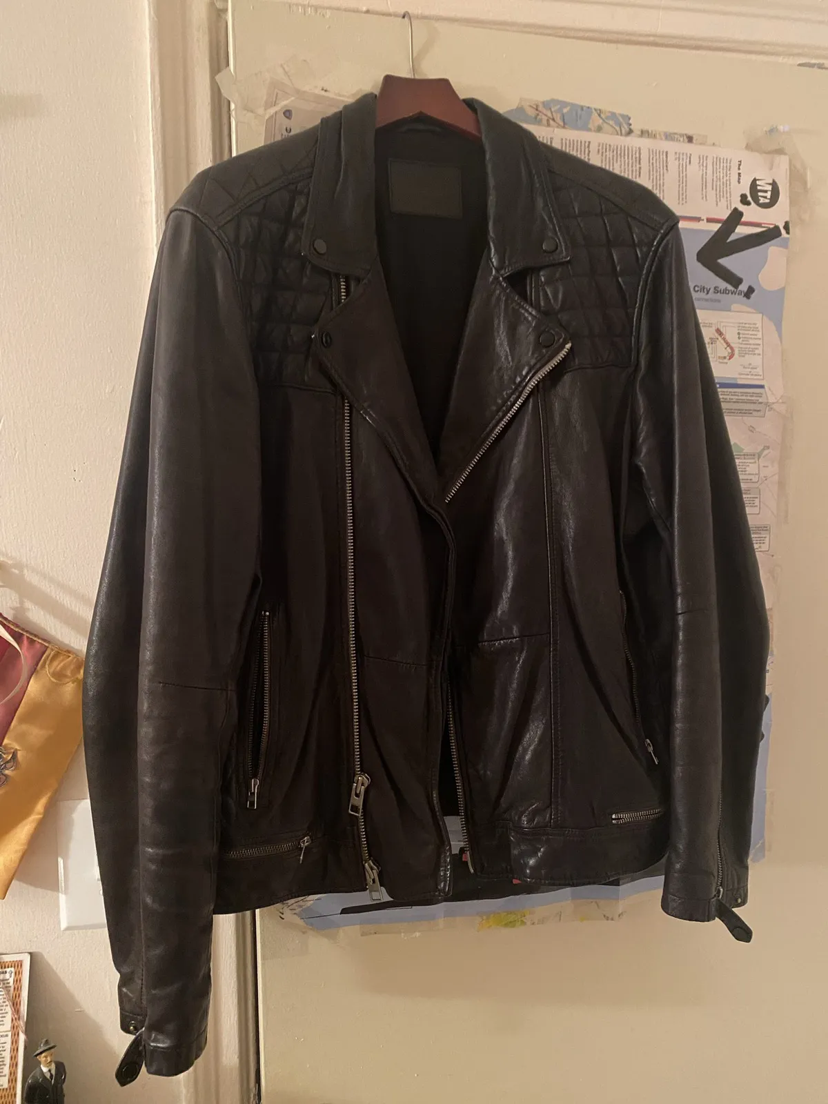 Mens Leather Jacket Allsaints Size XXL