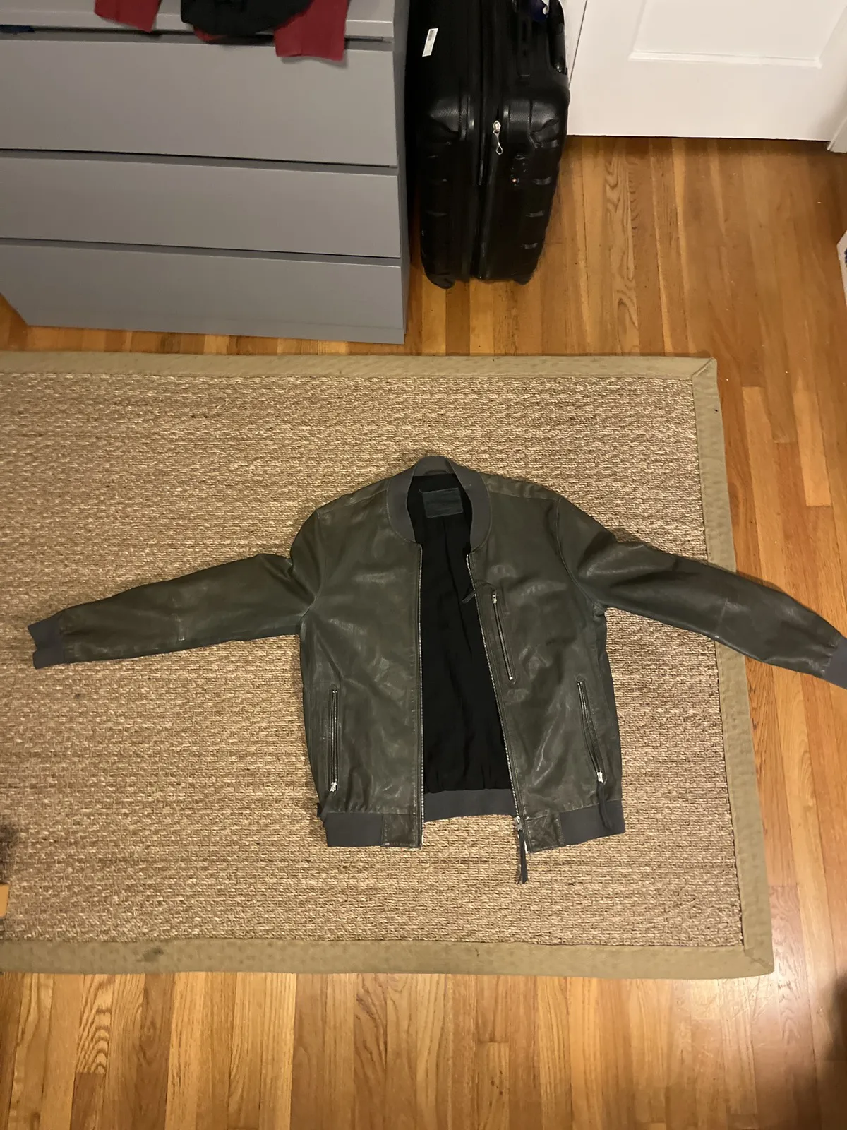 Allsaints Leather Zipper Bomber Jacket