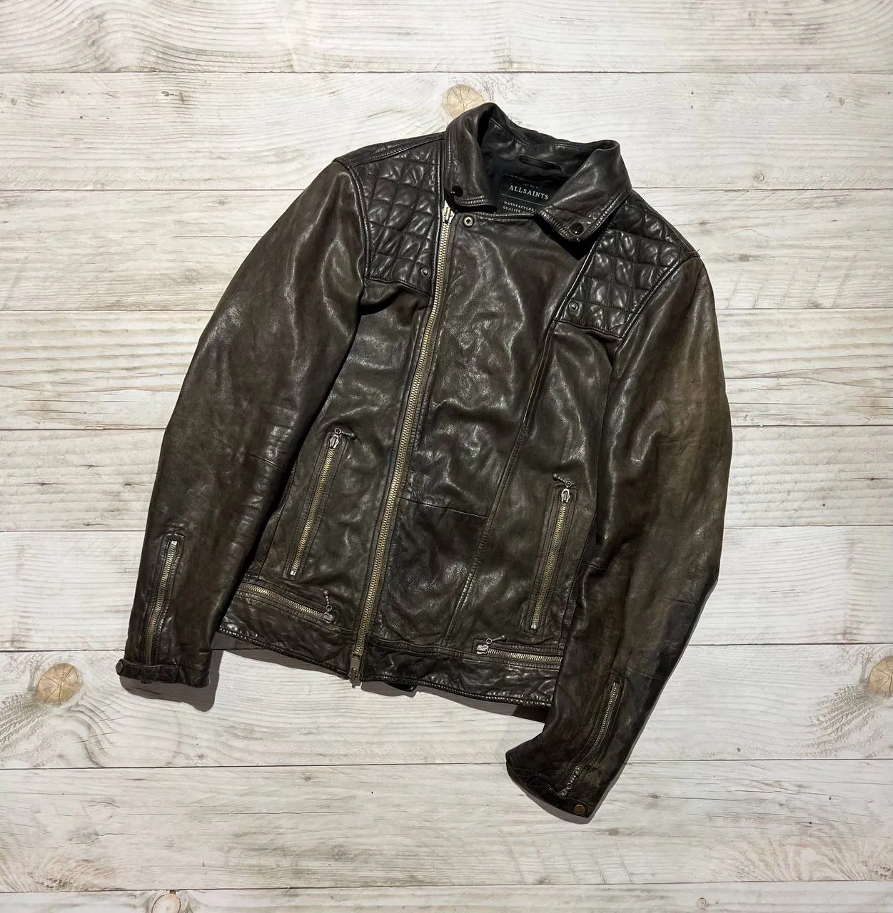 Vintage Allsaints Leather Biker Jacket Brown Japan Luxury