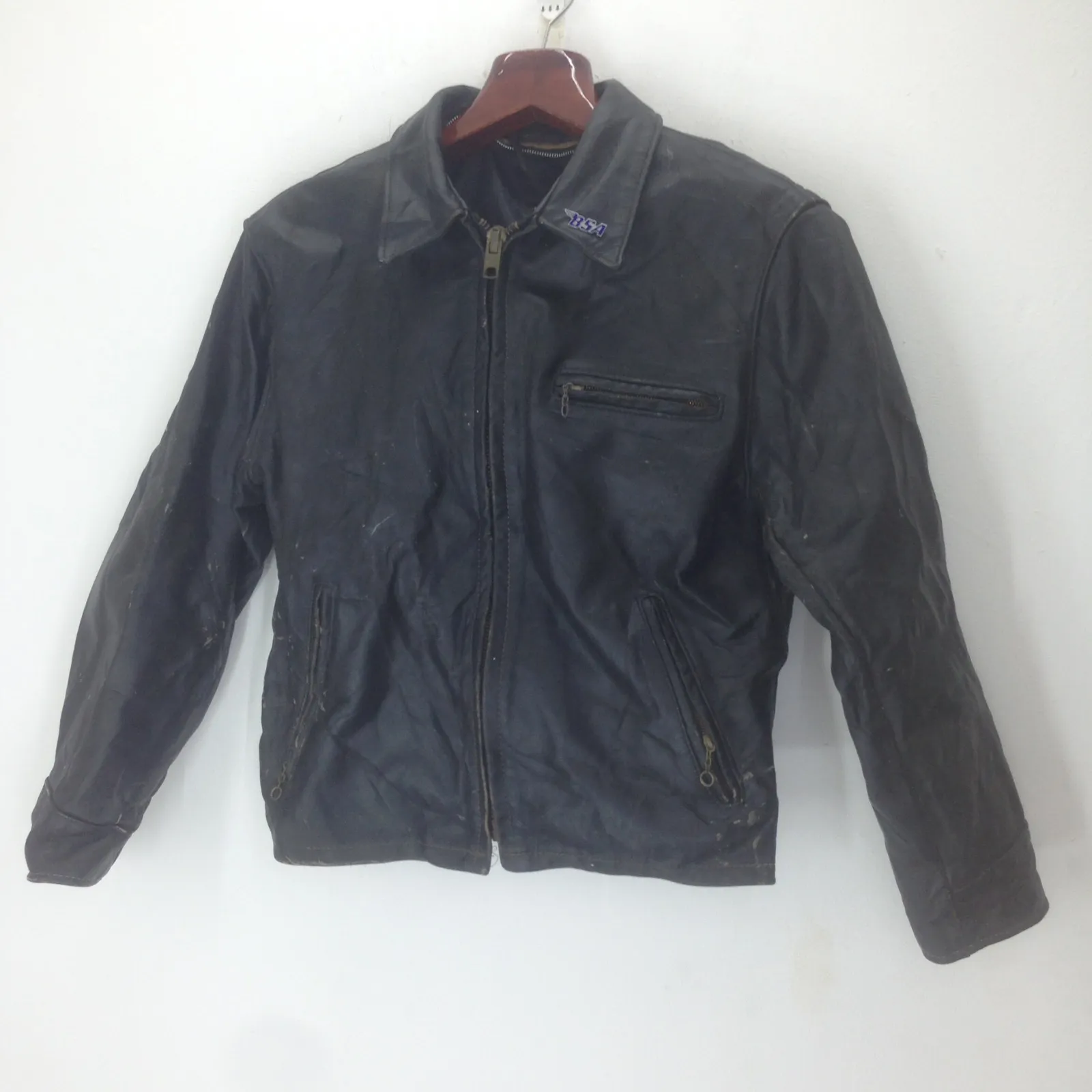 Vintage Schott Biker Rockers Leather Jacket Punk Bsa Pin