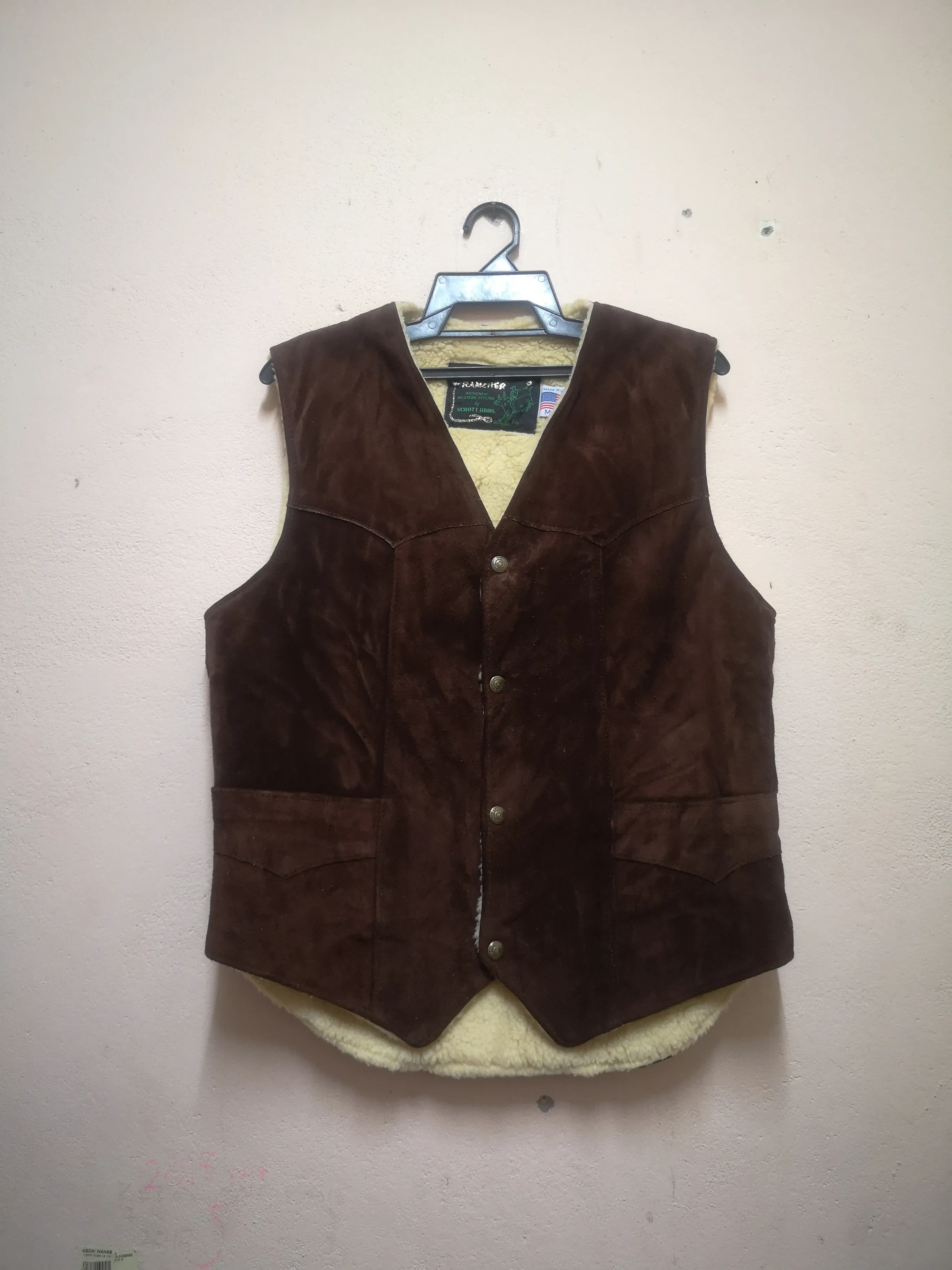 Vintage Schott Western Sherpa Leather Vest