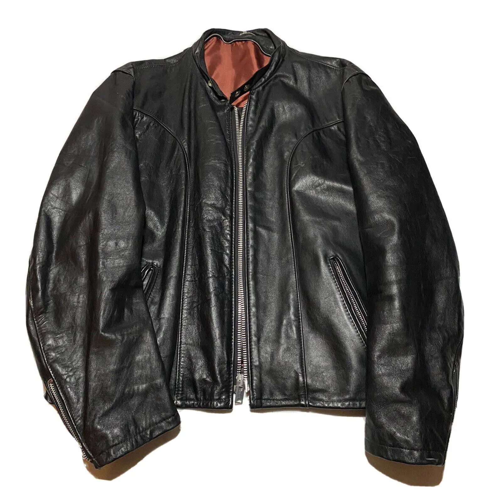 Vintage Schott Cafe Racer Leather Motorcycle Jacket 52 Black