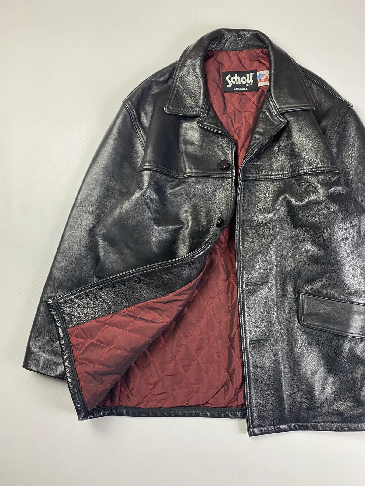 Vintage Schott NYC Heavy Leather trench coat Jacket USA