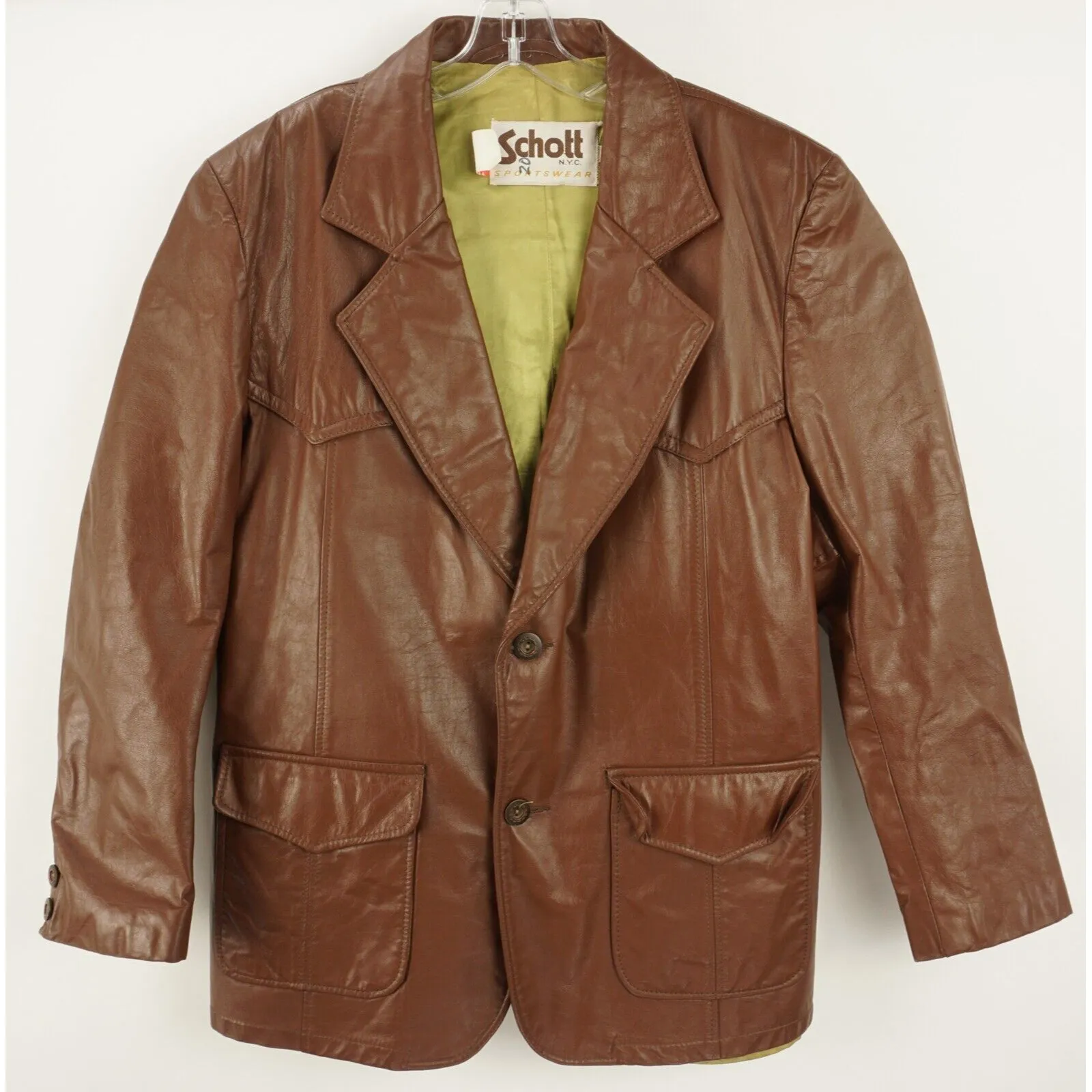 Schott 46R Brown-Red Leather Collared Notch Vented Jacket