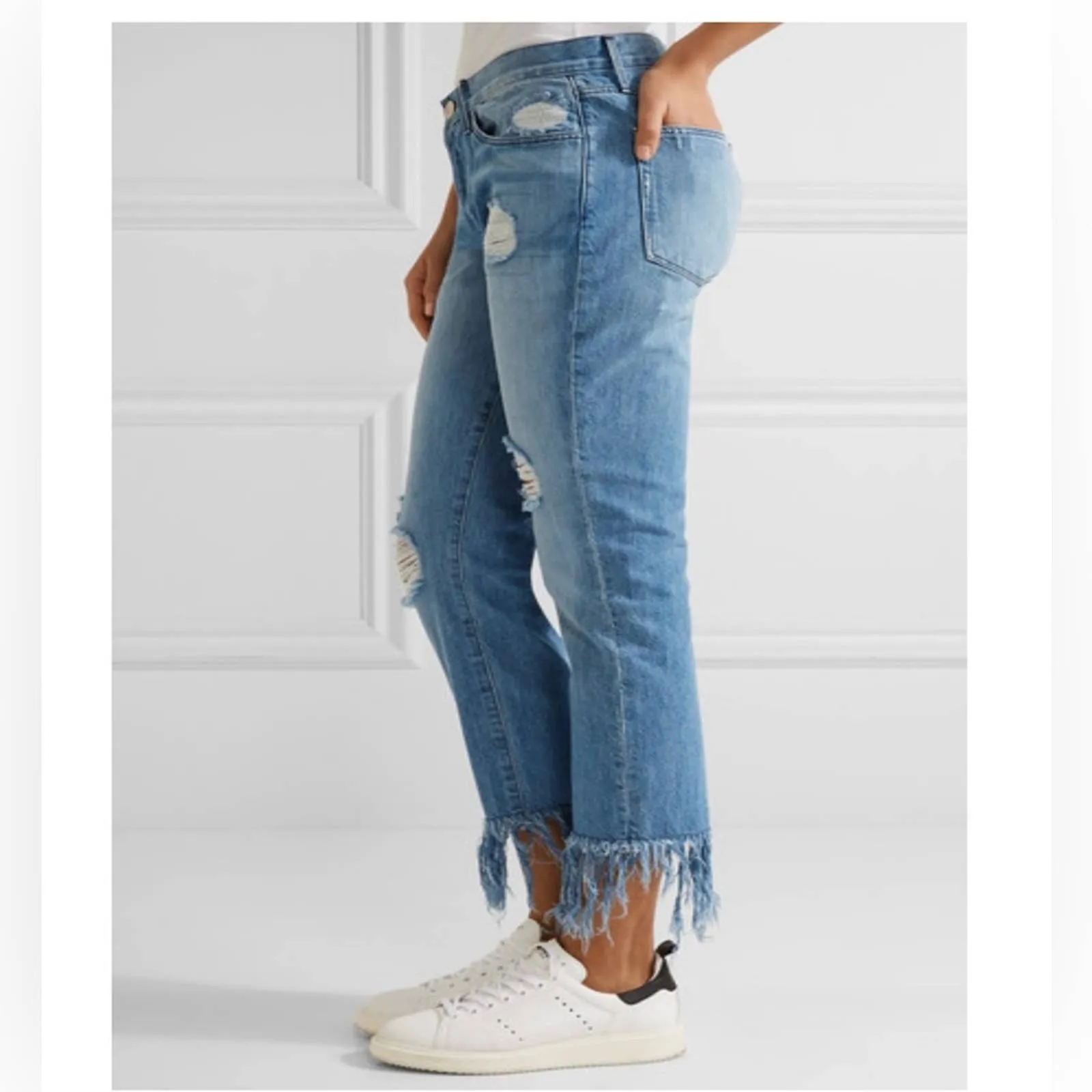 3x1 Denim Wm3 Distressed Fringe Ankle Straight Leg Jeans 28
