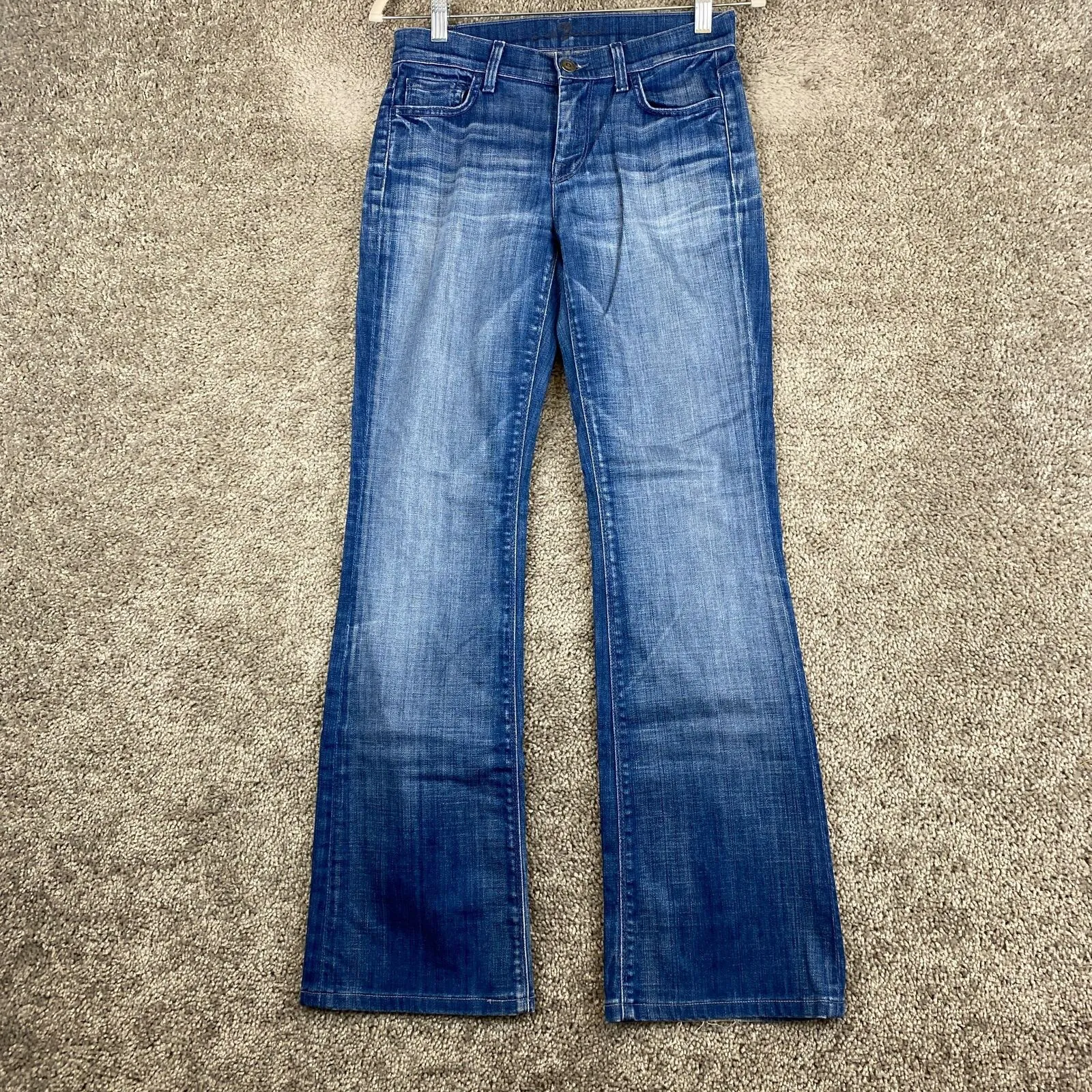 7 For All Mankind Flared Denim Jeans Women's Size 25 Blue Low Rise Whisker Faded