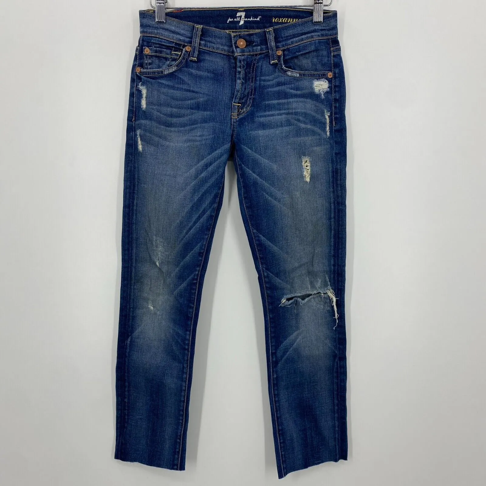 7 For All Mankind Jeans Women's 24 Blue Roxanne Dark Wash Cotton Blend Stretch
