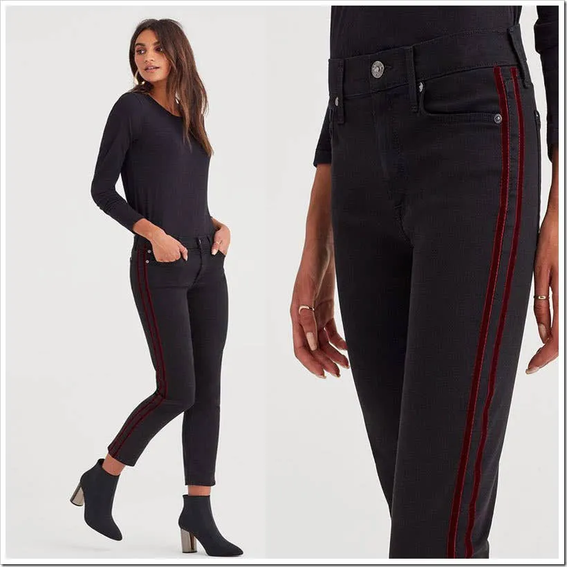 7 For All Mankind High Waist Ankle Skinny Burgundy Velvet