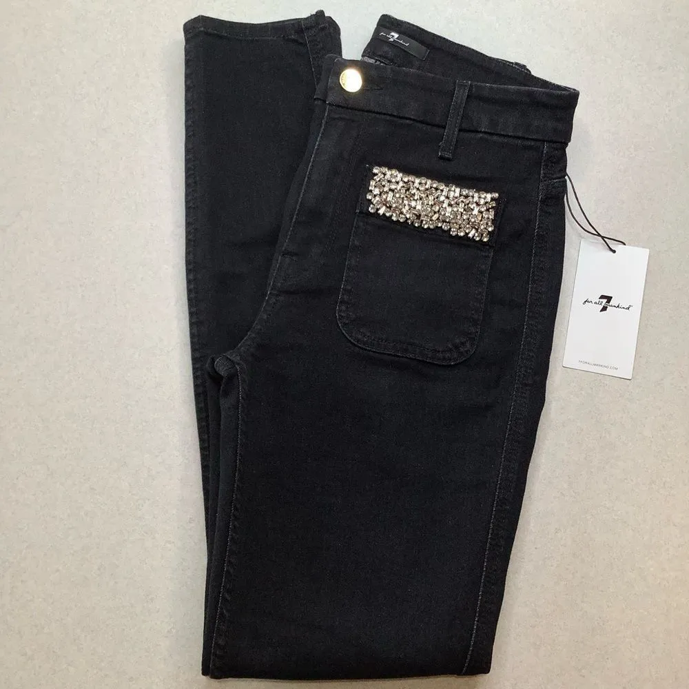 7 For All Mankind Jeans 25 High Waist Skinny Rhinestone Pock