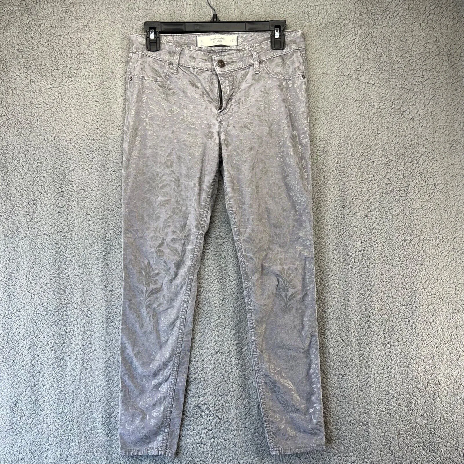 Abercrombie & Fitch New York Jeans Women's 4 Gray Floral Suede Casual Fits 28x28
