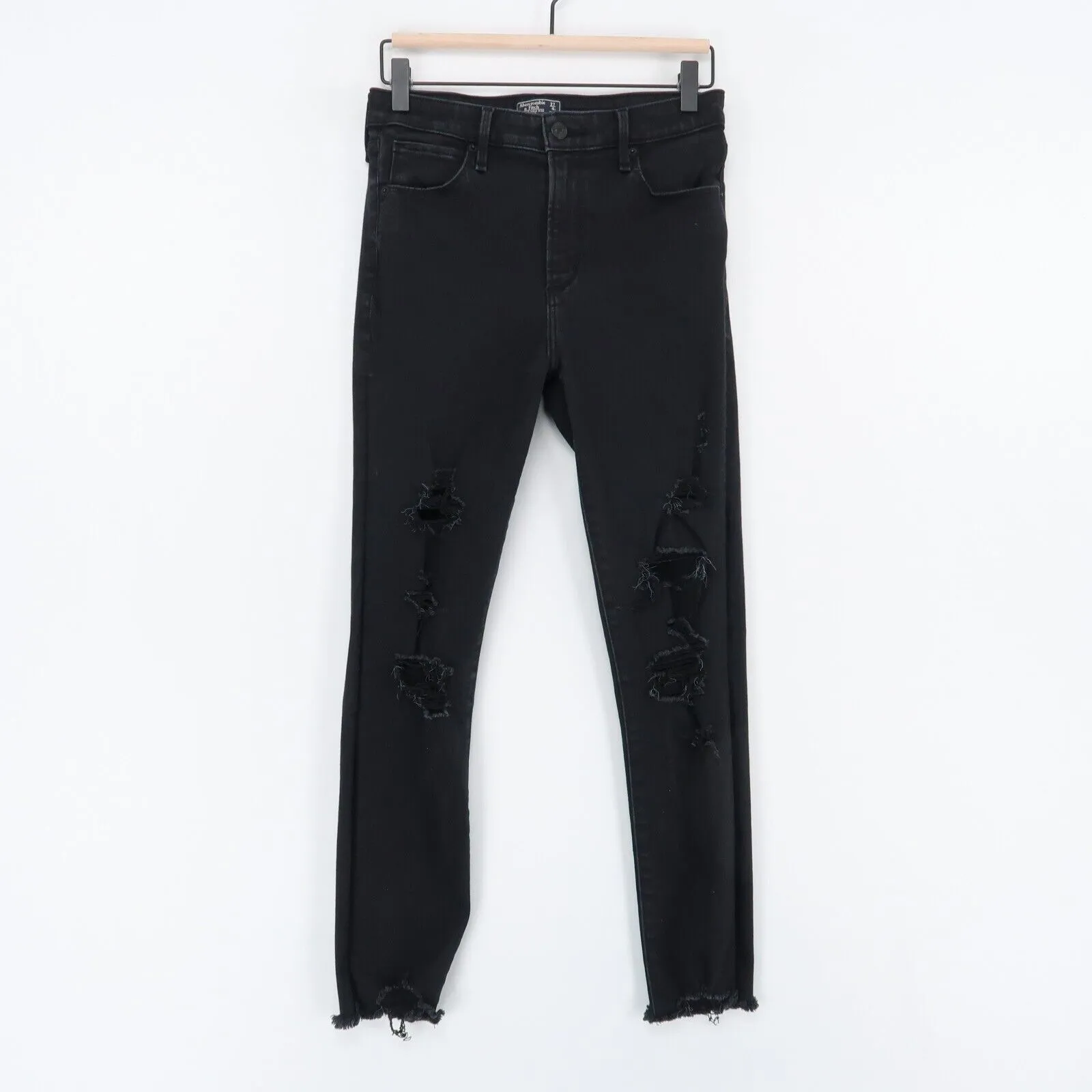 Abercrombie Simone High Rise Ankle Jeans Womens 27/4R Black Distressed Stretch