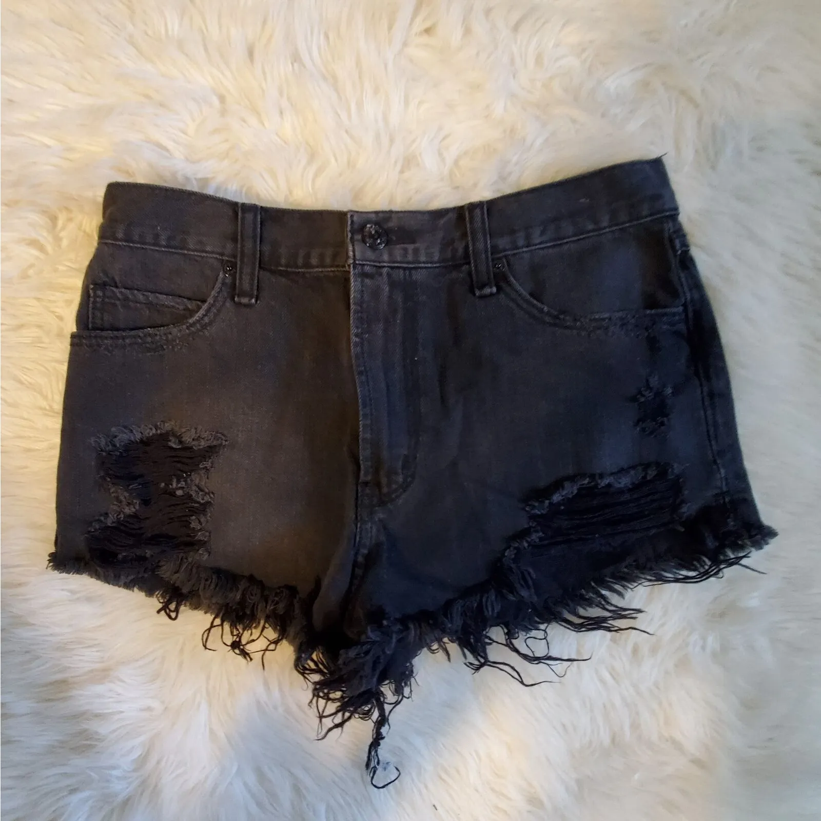 Abercrombie & Fitch jean shorts 27/4 high rise black distressed cut off