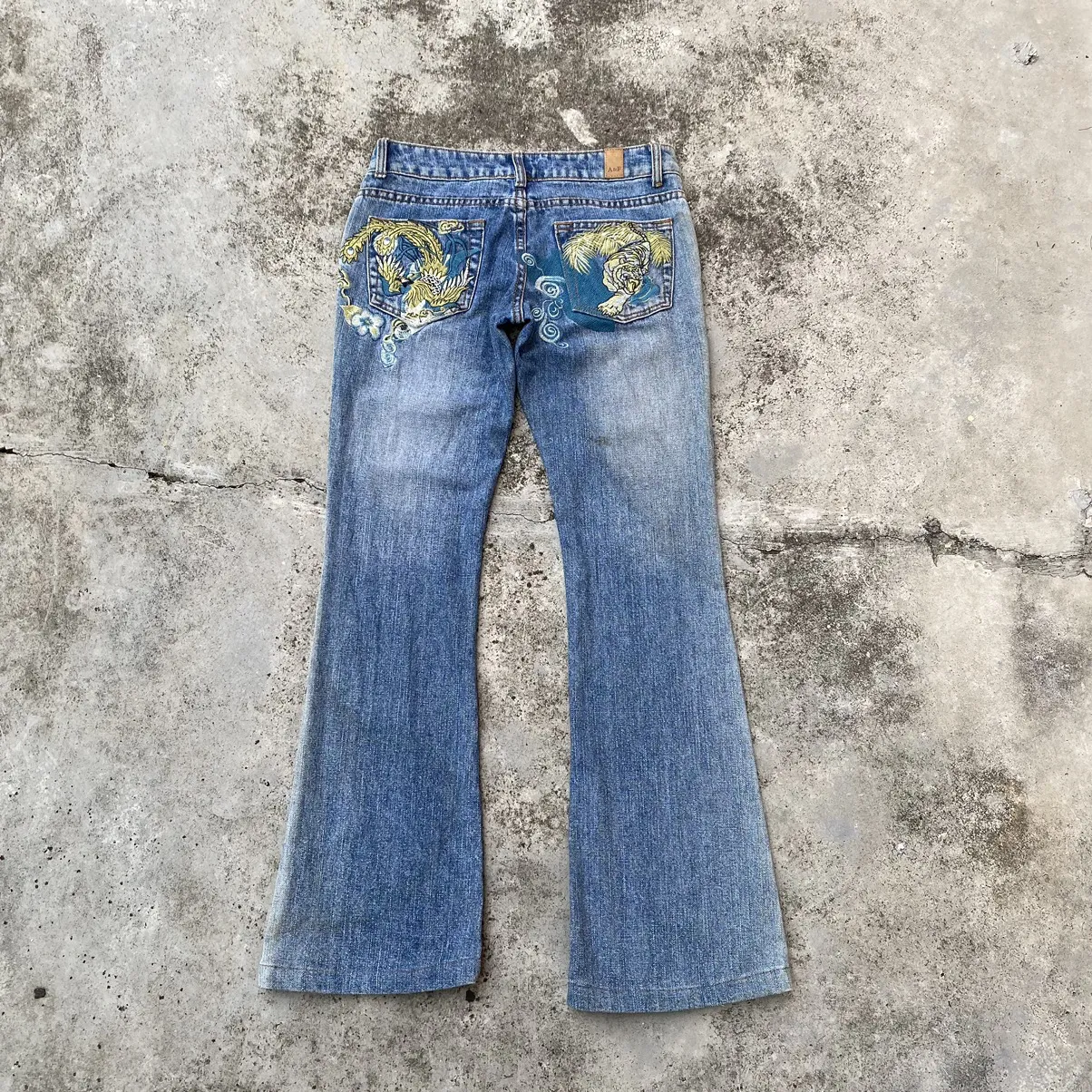 Vintage A&F Embroidary Tiger & Phoenix Flare Jeans