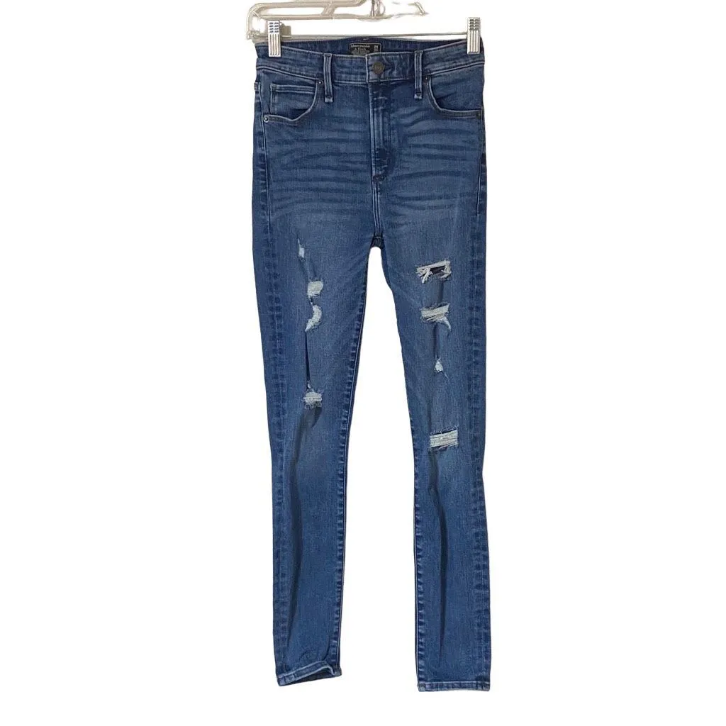 Abercrombie & Fitch Women's Blue High Rise Super Skinny Dist