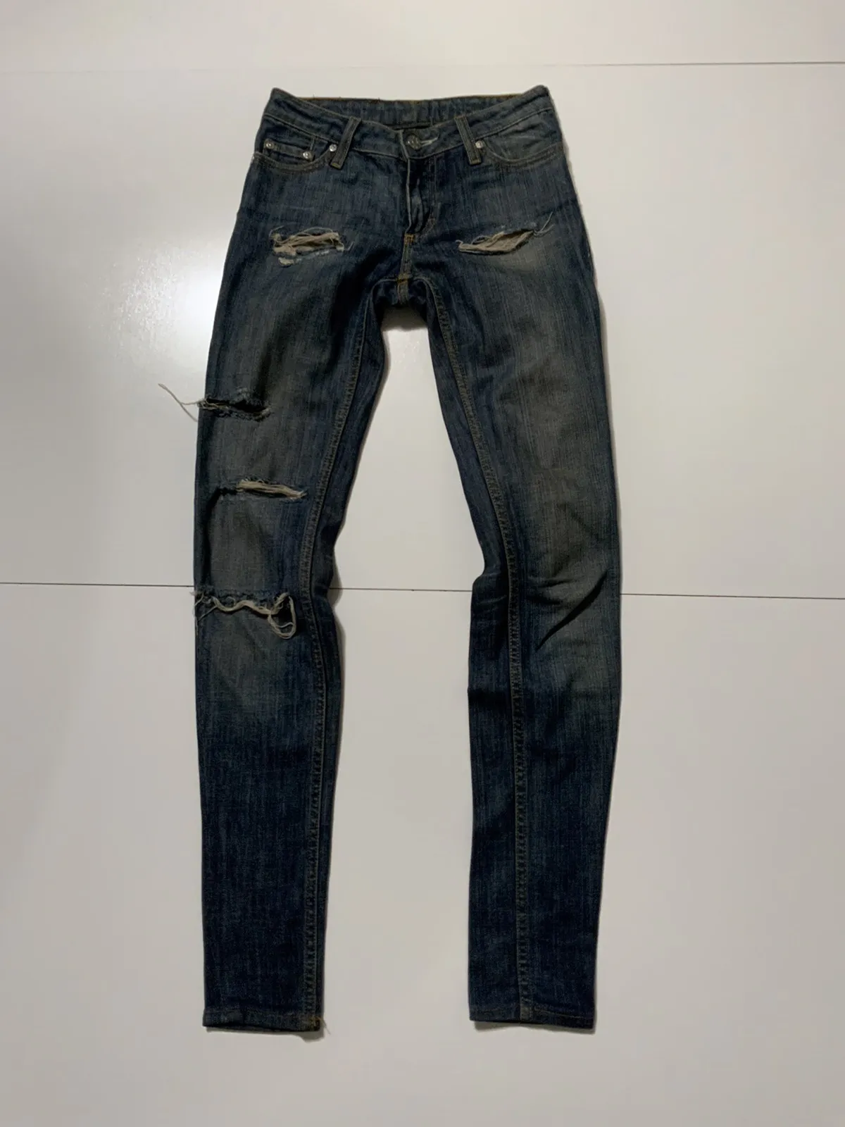 Acne Studios Kex Le Blue Distressed Ripped Slim Denim Jeans