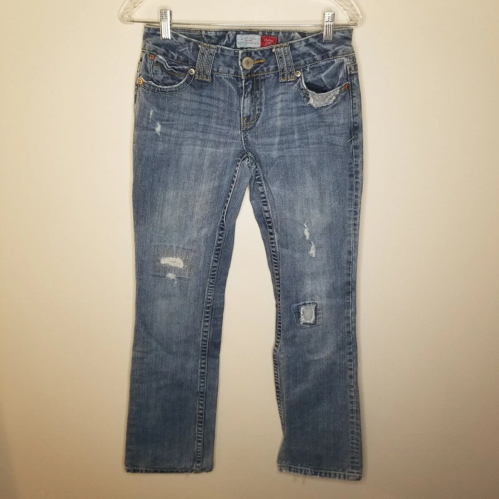 Aeropostale Womens Distressed Chelsea Skinny Bootcut Blue Jeans Size 3/4
