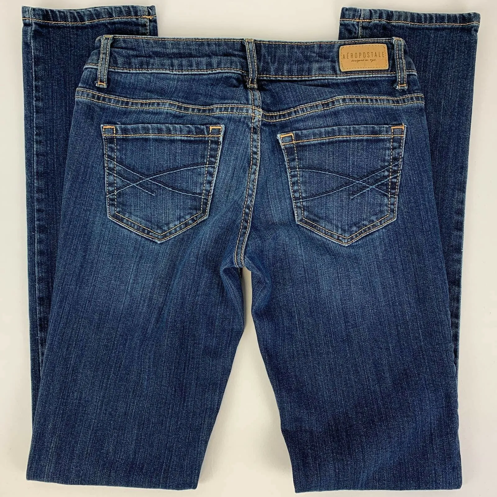 Aeropostale Womens Slim Skinny Jeans Blue Whiskered Stretch