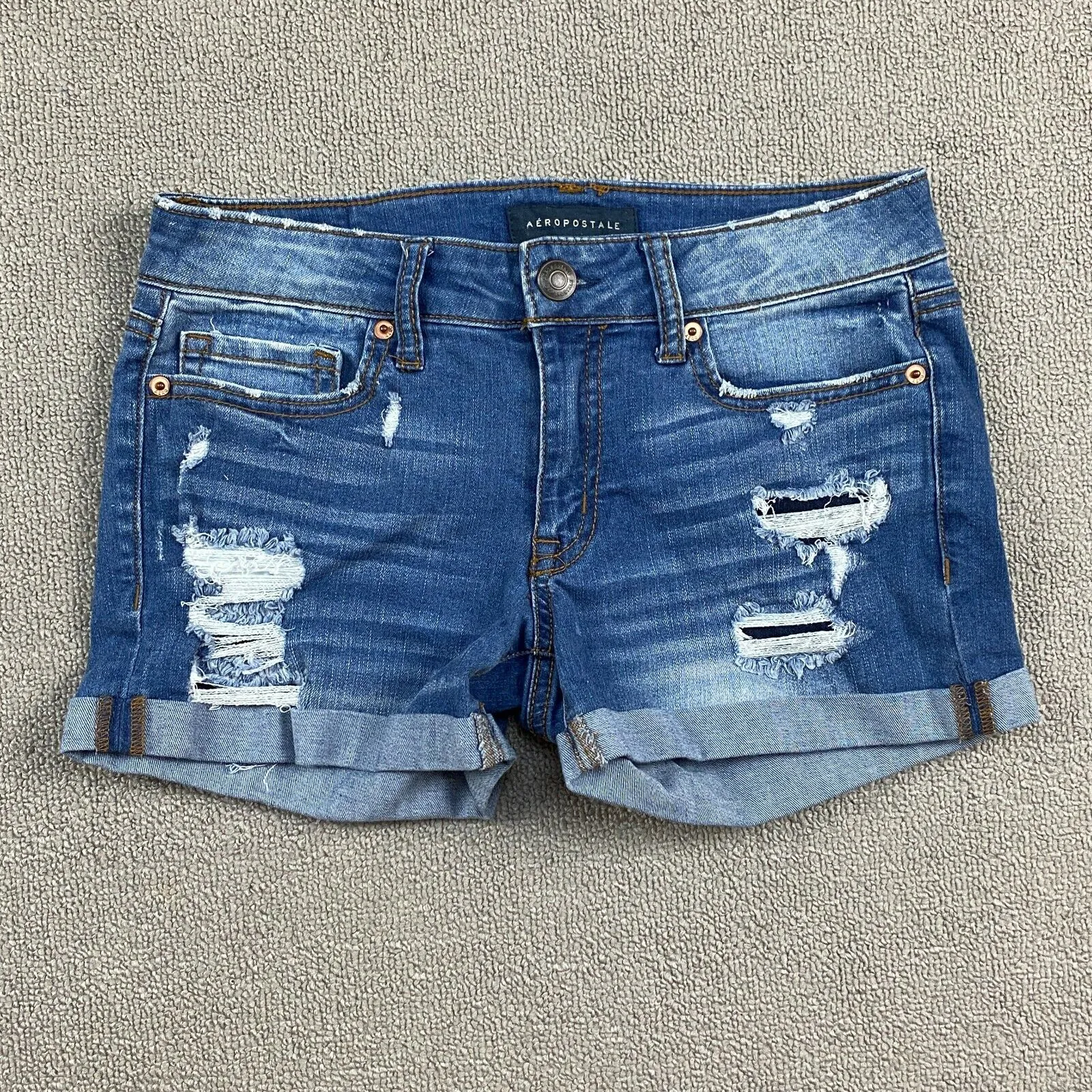 Aeropostale Women's Cropped Jean Shorts Size 2 Cotton Blend Ripped Casual