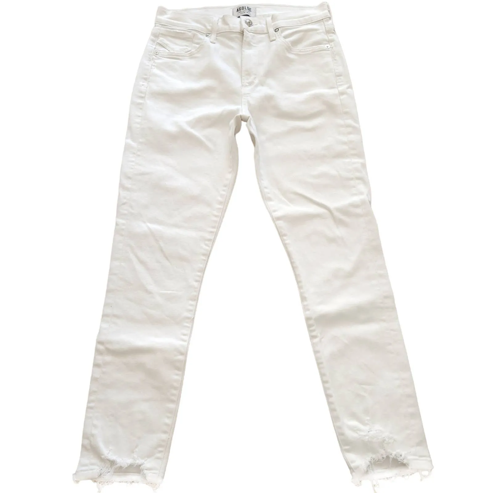 AGOLDE Sophie high rise crop raw hem white skinny jeans 27