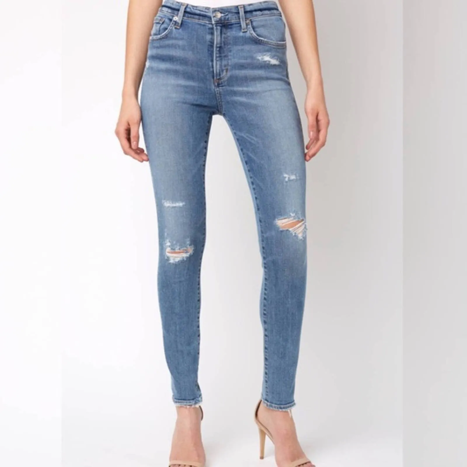 Agolde Sophie High Rise Skinny Jeans Medium Wash Distressed