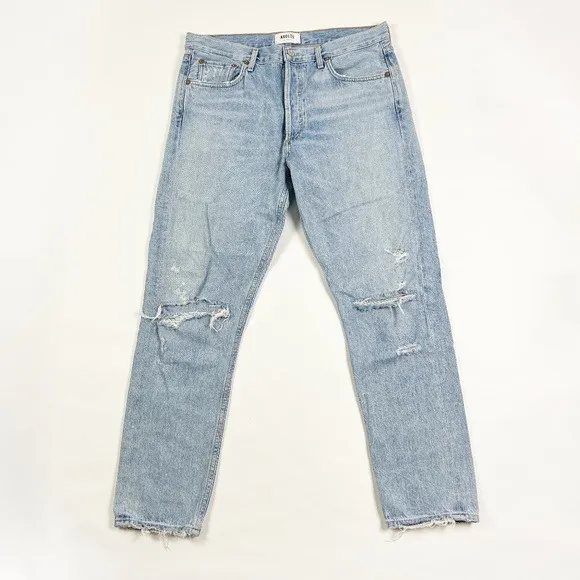 Agolde Jamie High Rise Tapered Cotton Distressed Jeans Denim