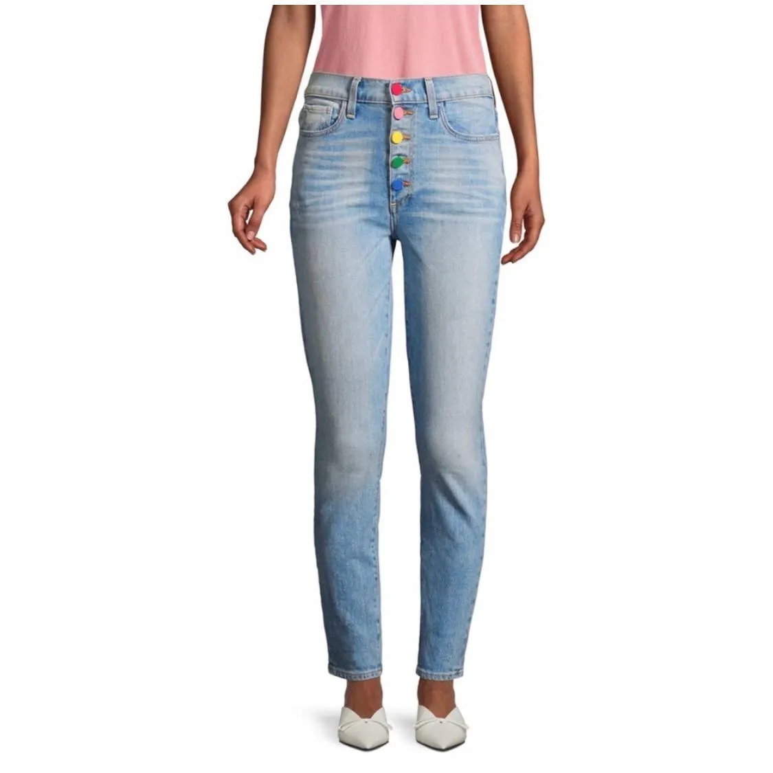 AO.LA by Alice olivia blue rainbow button up high rise jeans