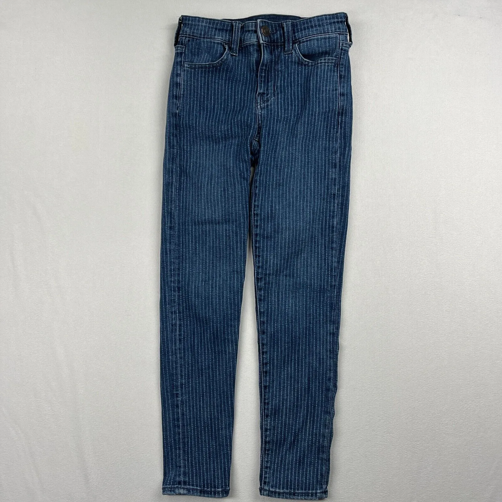 American Eagle Jean Women Size 0 Short Hi-Rise Jegging Crop Blue Stripe Denim AE