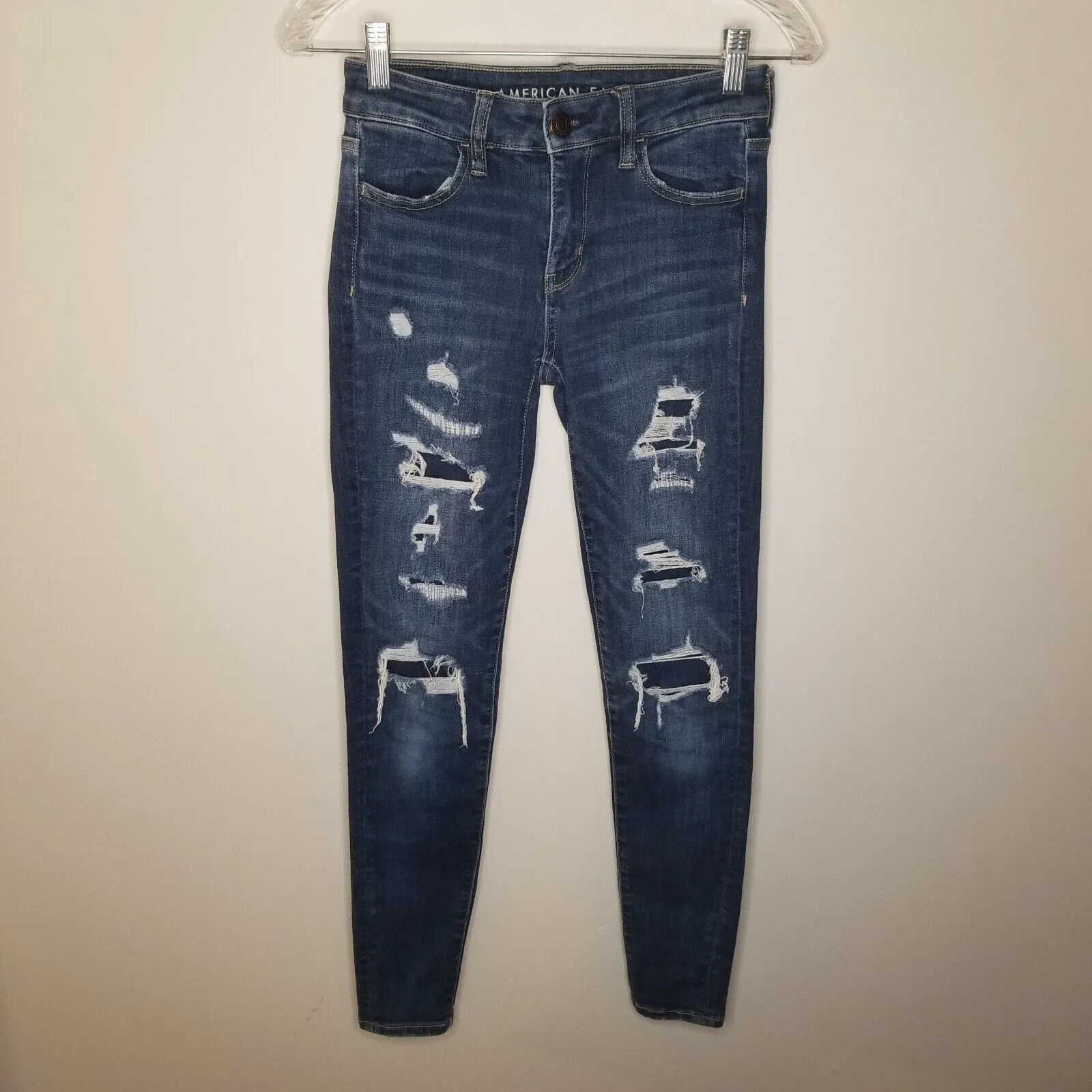 American Eagle Womens Stretchy Distressed Blue Jean Jeggings Size 0