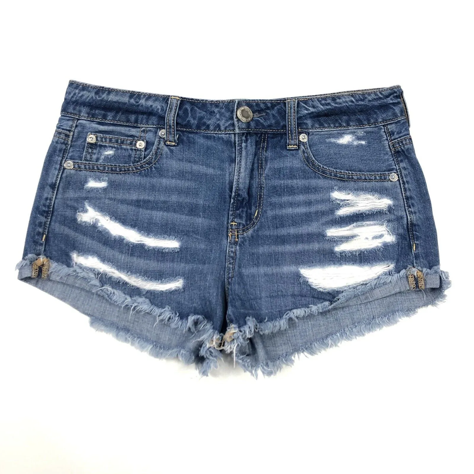 AMERICAN EAGLE Womens 2 Tomgirl Shortie Jean Shorts Denim Distressed Frayed