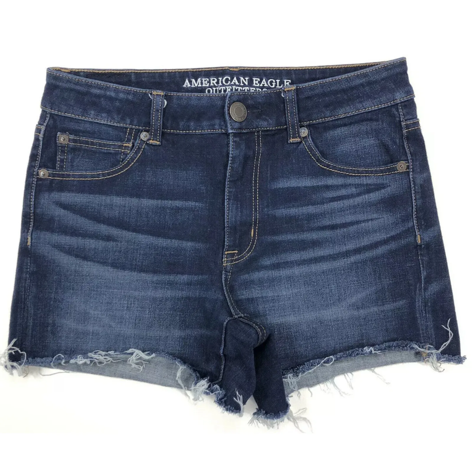 AMERICAN EAGLE 360 Super Stretch Hi-Rise Shortie Cut Off Jean Shorts Womens 6
