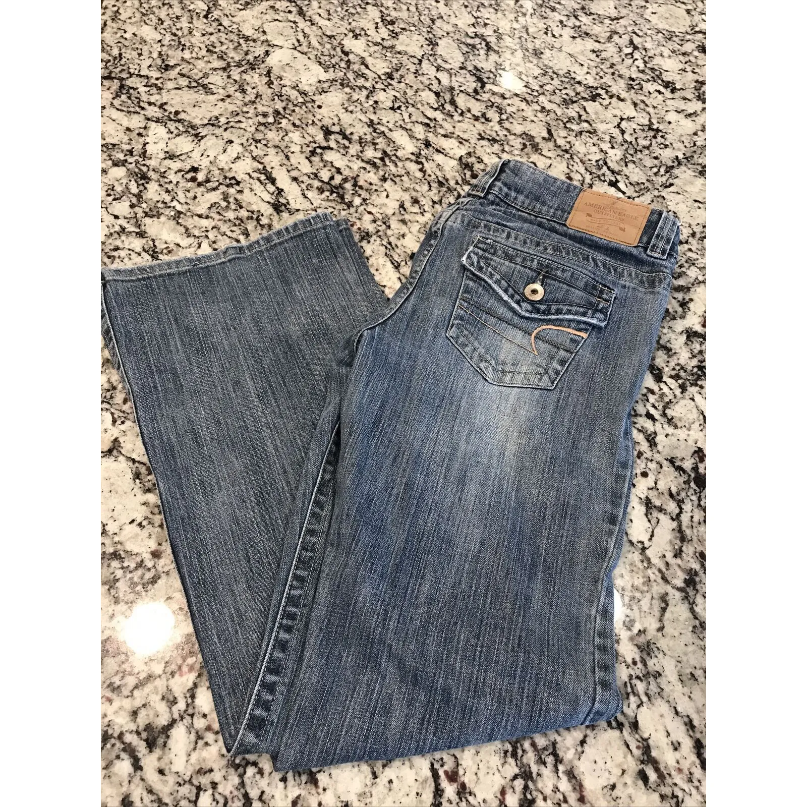 Womens 10 Long American Eagle Favorite Boyfriend Jeans Stretch Blue Heavy Denim