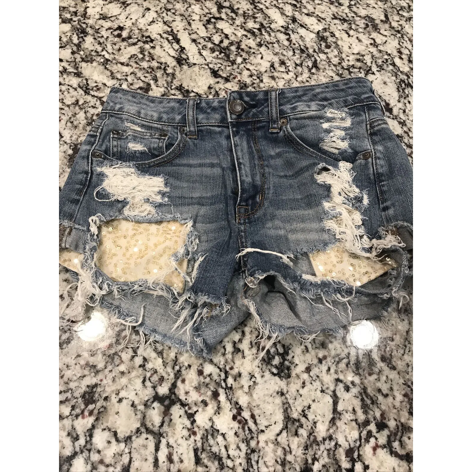 American Eagle Outfitters Hi-Rise Festival Jean Shorts Size 4 Distressed Stretch