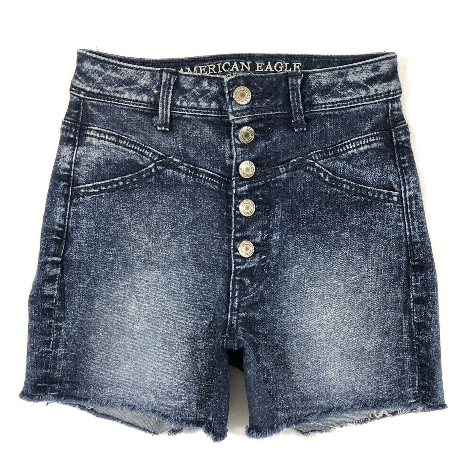 AMERICAN EAGLE Cut Off Button Fly Jean Shorts Womens 00 super stretch denim