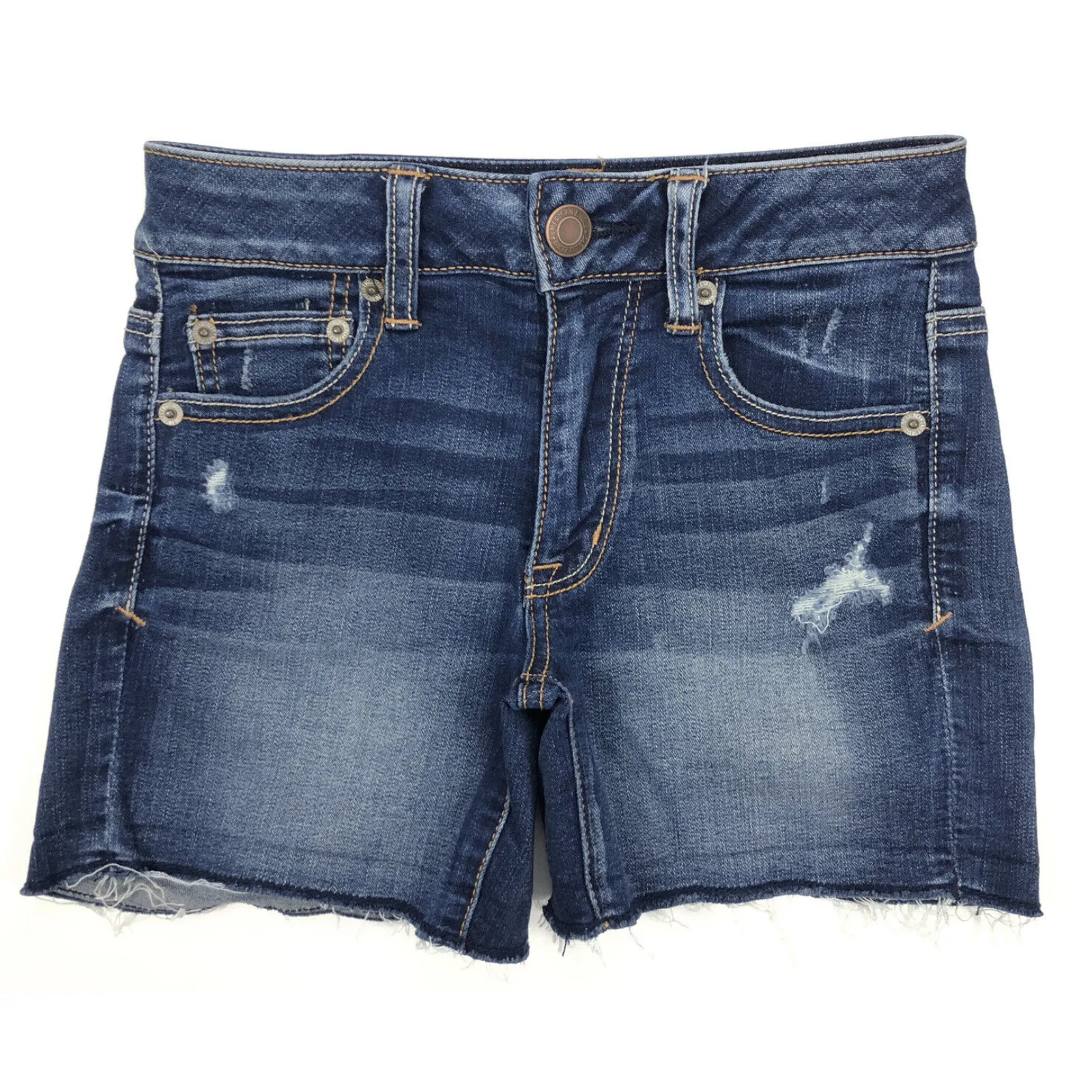 AMERICAN EAGLE Super Stretch Jean Shorts Womens 0 Low Rise Distressed Denim