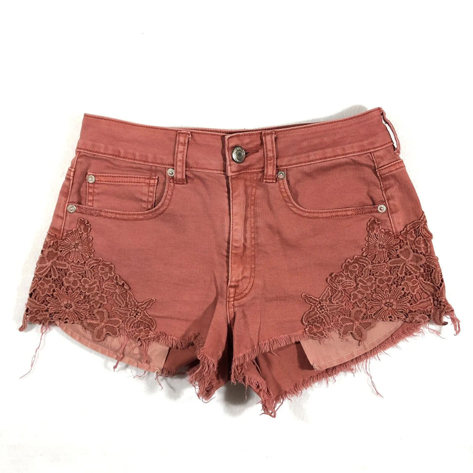 AMERICAN EAGLE Hi-Rise Festival Jean Shorts Womens 6 distressed denim