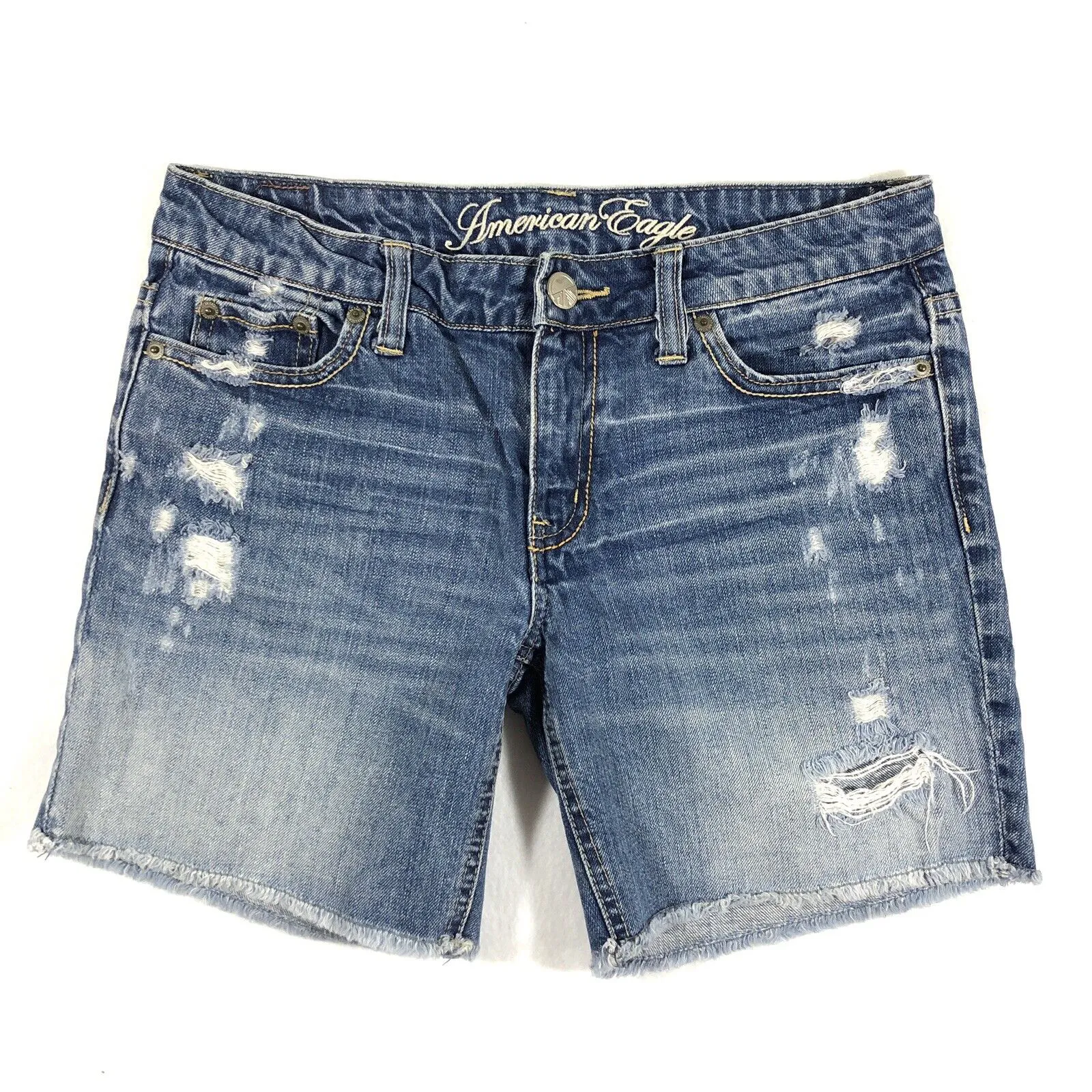 AMERICAN EAGLE Cut Off Jean Shorts Womens 2 denim low rise faded