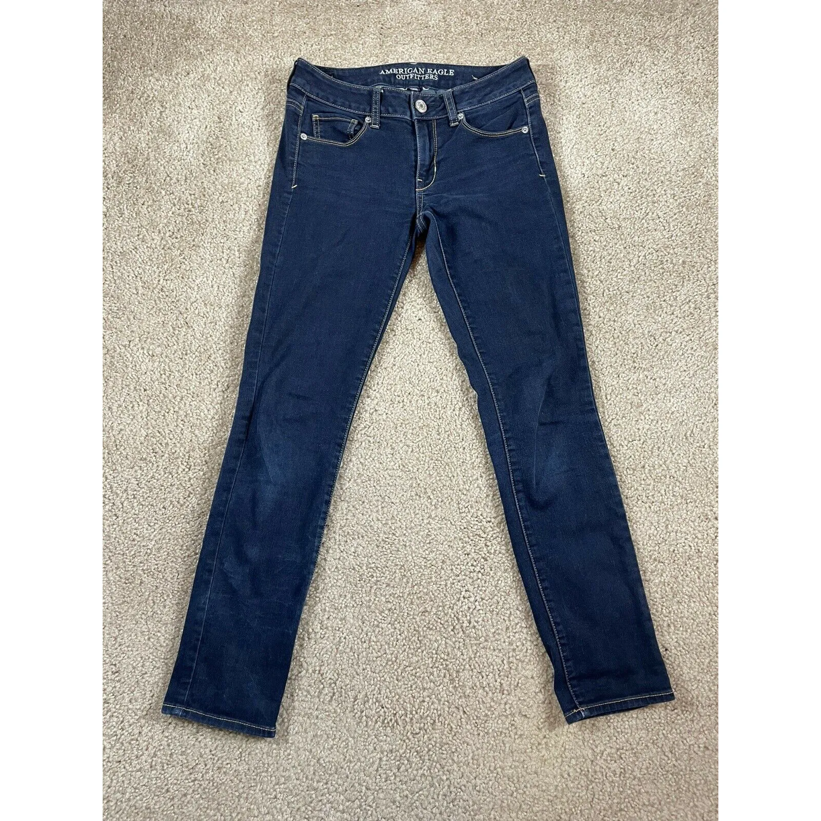 American Eagle Super Stretch Skinny Blue Jeans Sz 2 Short