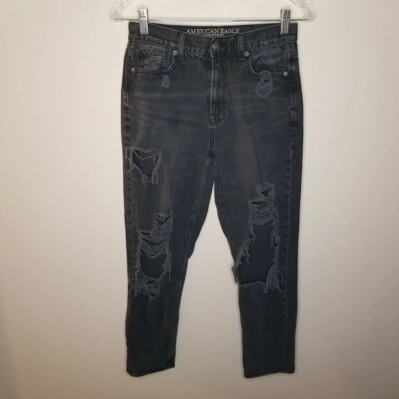 American Eagle Womens Distressed Mom Black Jeans Size 4