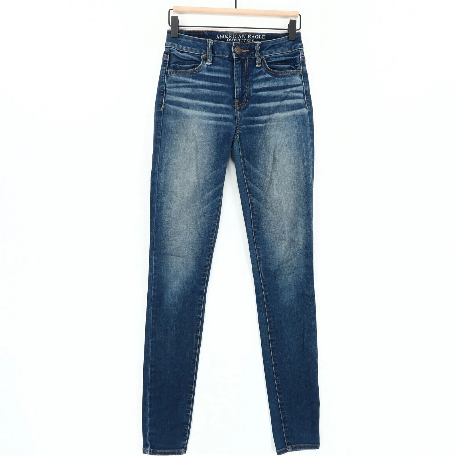 American Eagle High Rise Jegging Jeans Womens 0 Long Blue Super Super Stretch