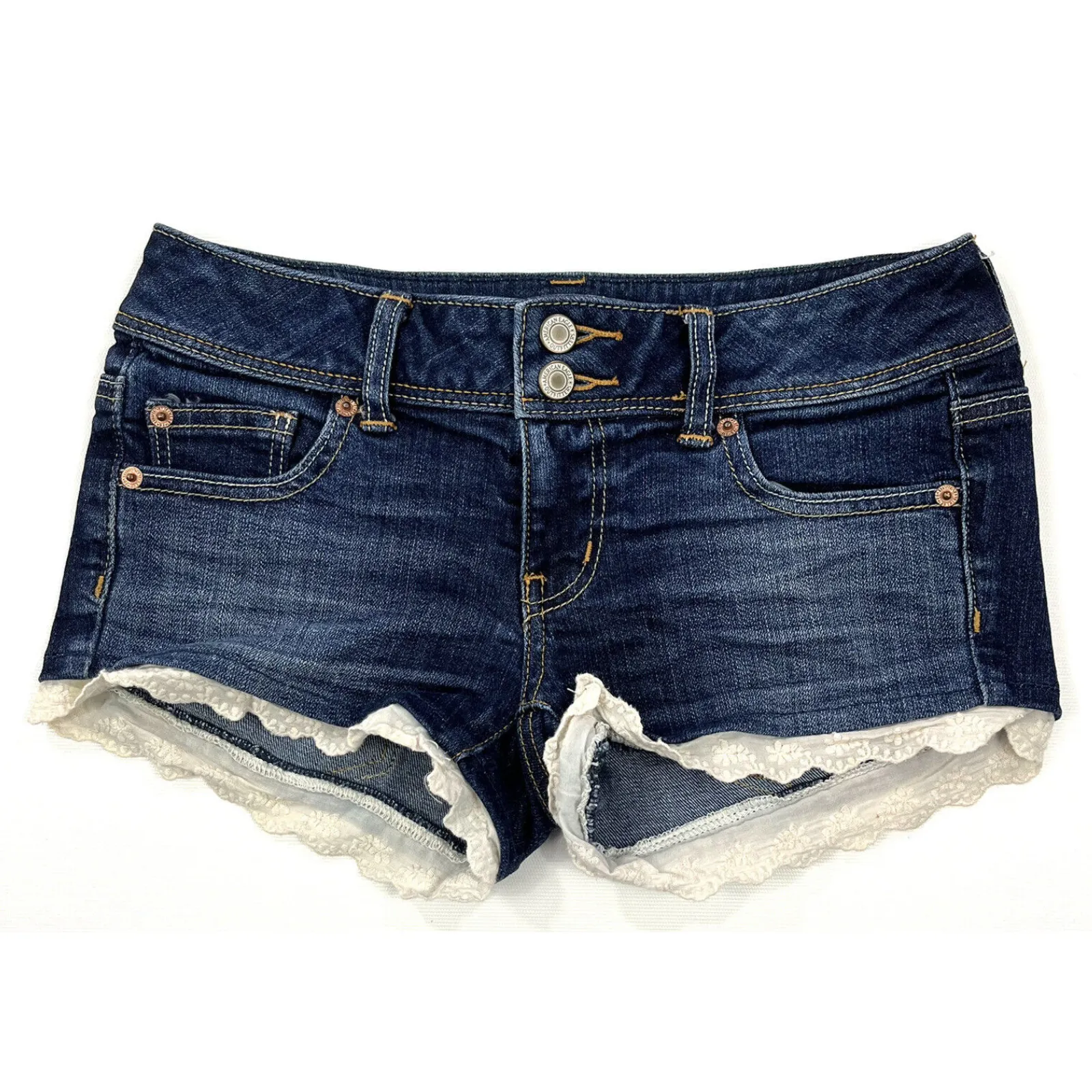AMERICAN EAGLE Jean Shorts Womens 2 Lace Low Rise