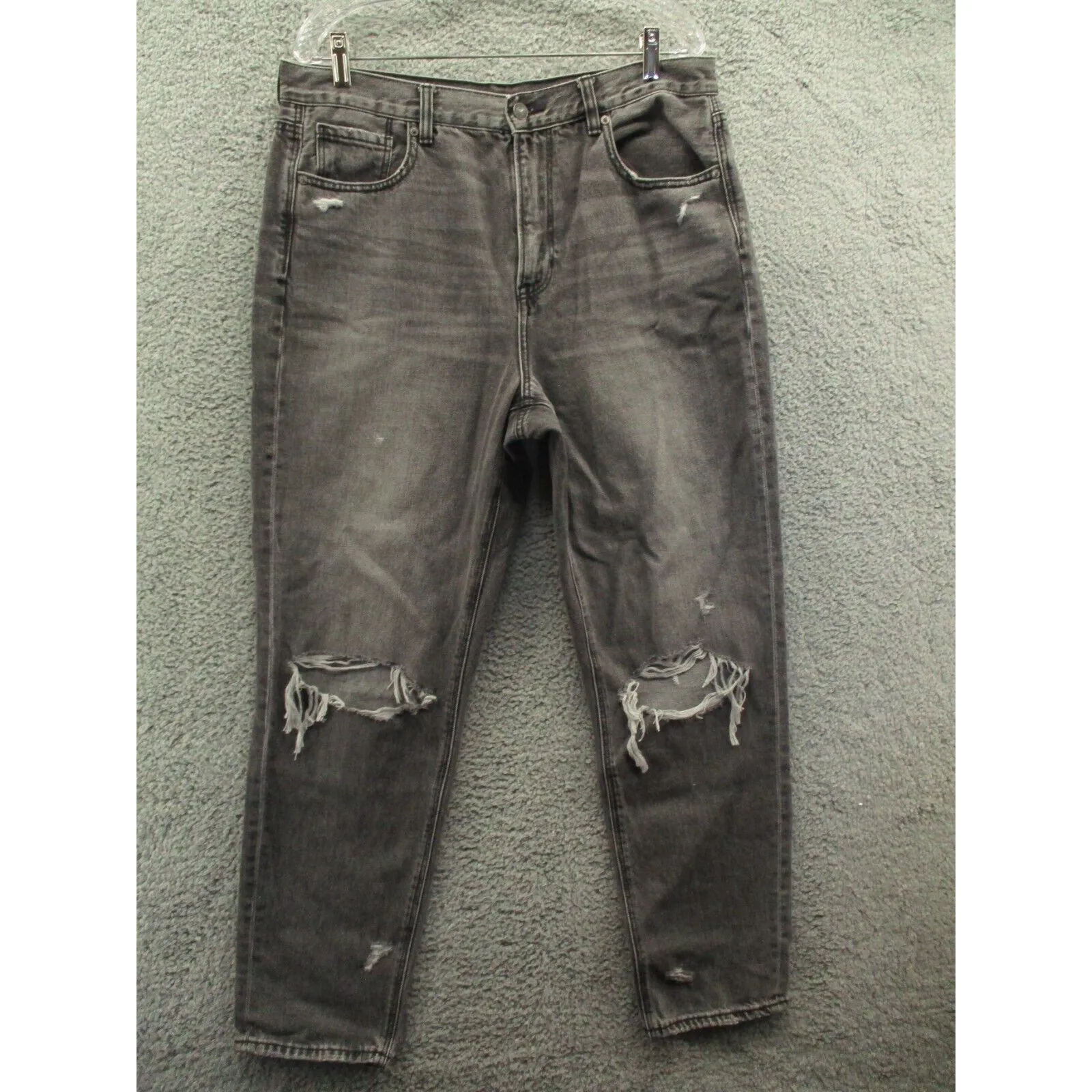 American Eagle Mom Jeans Distressed Charcoal Black Women's Size 14 Long NEW