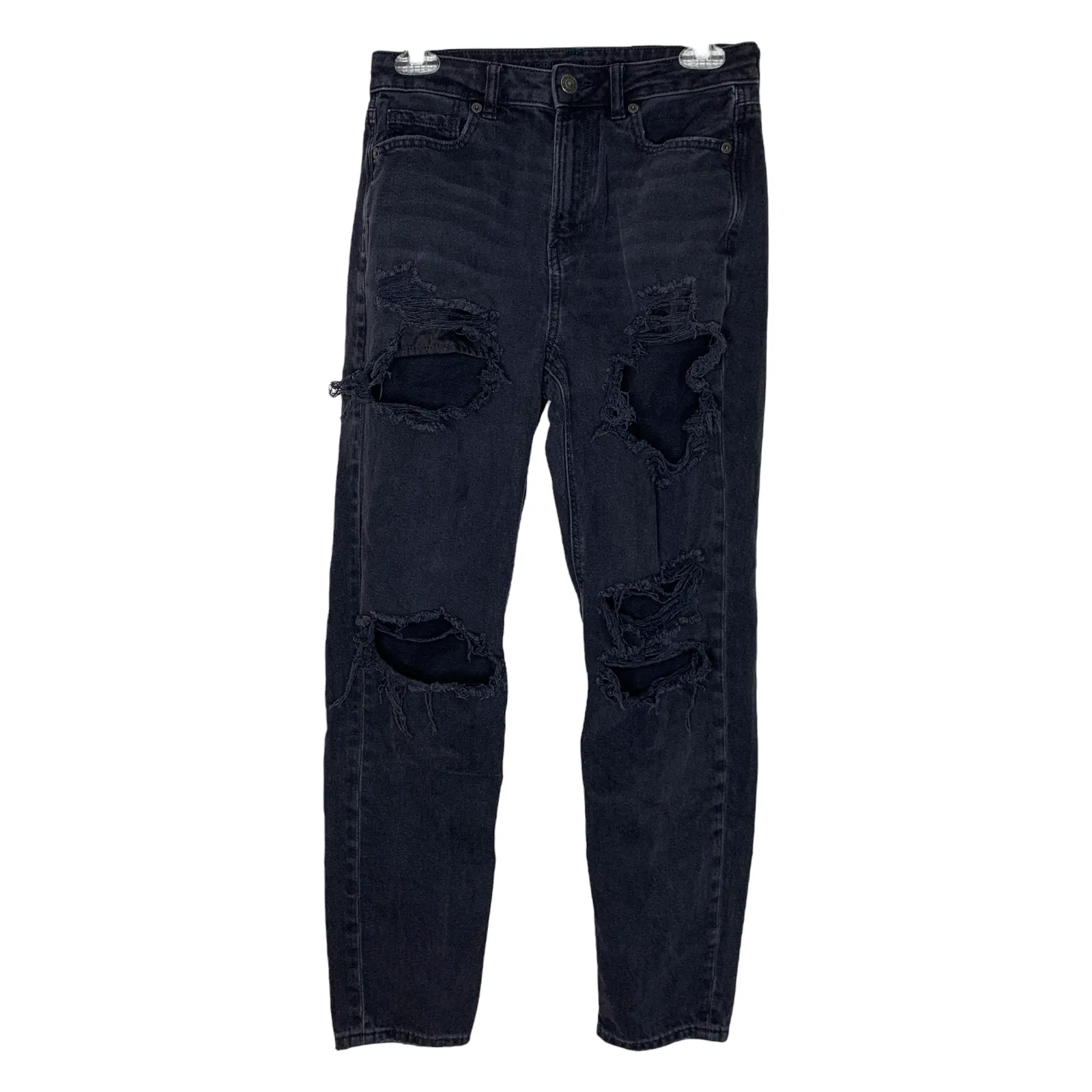 American Eagle Black Ripped Distressed Mom Jeans Denim 2